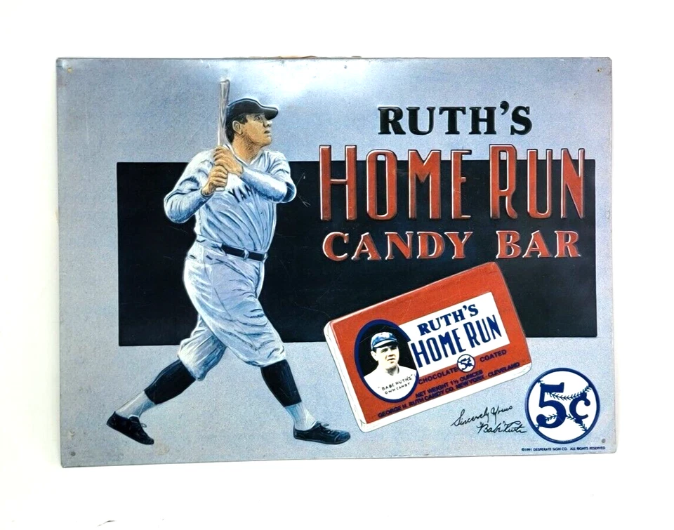 Babe Ruth New York Yankees Ruth's Home Run Candy Bar Metal Tin Sign, In Preloved - Image 1 of 4