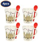 200Ml Sketchy Oxford Ceramic Coffee Tea Mug Spoon Set Cup Hot Beverages Set Of 4