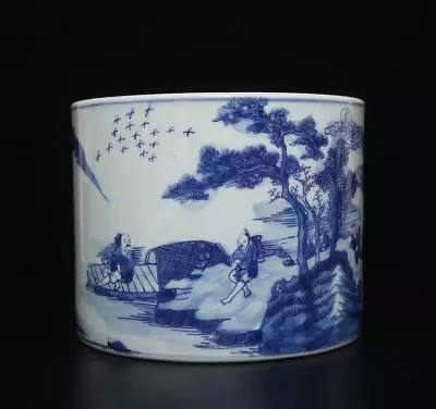 Kangxi Signed Rare Antique Chinese Blue & White Porcelain Brush Pot W/fish • 169.99$