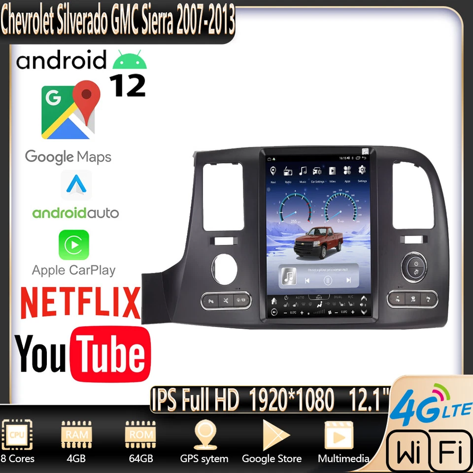 Radio estéreo para automóvil Android12 de 12,1 pulgadas para Chevrolet Silverado GMC Sierra 2007-2013 Foto 1 de 4