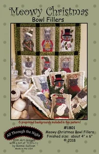 Meowy Christmas Bowl Fillers Bonnie Sullivan Cat Stitchery Wool Applique Pattern - Picture 1 of 3
