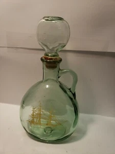 1971 Old Ironsides Old Fittzgerald Green Glass Bottle Whiskey Decanter - Picture 1 of 3