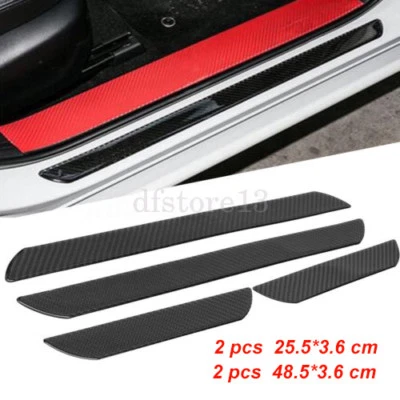 4x Car Carbon Fiber Scuff Plate Door Sill Cover Panel Step Protector Guard Kits - Image 1 of 4