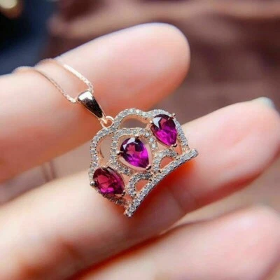 2 Ct Pear Cut Pink Ruby Crown Women's Pendant With Free Chain 14k Rose Gold Over - Image 1 of 4