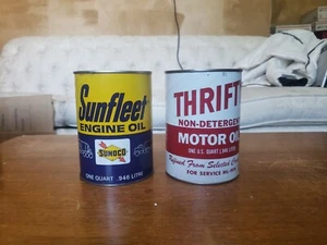 Lote de 2 latas de aceite de motor Sunoco Sunfleet y Thrifty de colección NOS L@@K - Imagen 1 de 7