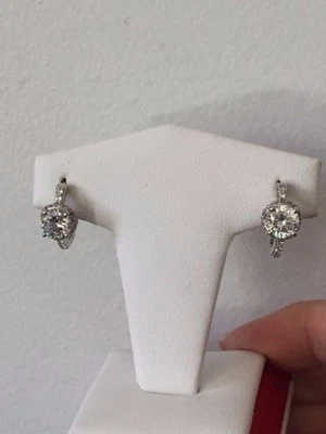 Beautiful Round Clear & Pink CZ Huggie Hoop Silver Earrings  - Image 1 of 4