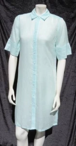 CHICO’S Aqua Blue Sheer Ramie Tencel Grosgrain Trim Tunic Shirt Dress US S 0 4 - Picture 1 of 6