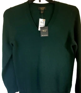 NWT CHARTER CLUB V-NECK KNIT 2-PLY CASHMERE PULLOVER color:DEEP PINE size M - Picture 1 of 8