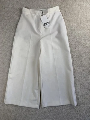 Zara Pants Womens Medium White Wide Leg Cropped High Rise Culottes Join Life - Image 1 of 4