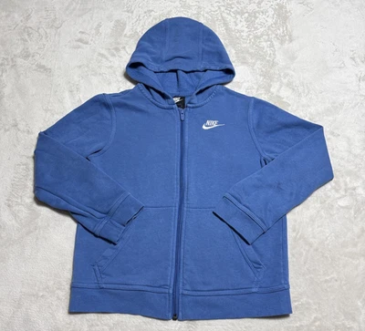 Nike Sportswear Club Hoodie Boys Girls Blue Full Zip Fleece Sweatshirt - Image 1 of 4