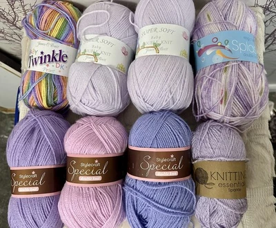 Joblot of Purple/Lilac Mix Different Branded DK Knitting Crochet Yarn 750g - Image 1 of 4
