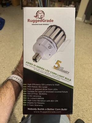 RuggedGrade Aries III 80W LED Corn Bulb | 4000K | Mogul E39 Base NIB Never Used - Image 1 of 4