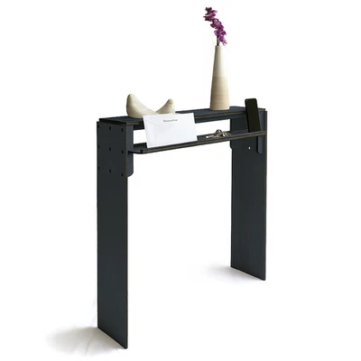 Anthracite Narrow Wooden Console Table with Storage Shelf for Hallway Slim - Image 1 of 4