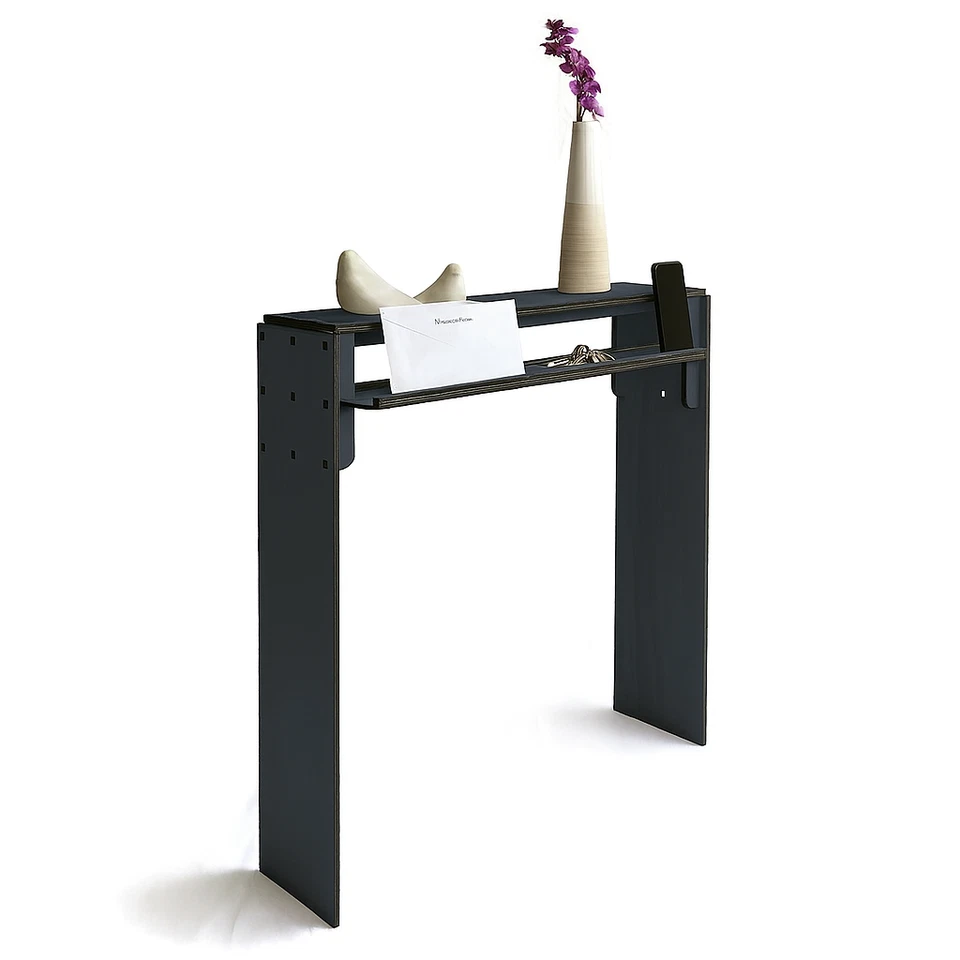 Anthracite Narrow Wooden Console Table with Storage Shelf for Hallway Slim - Image 1 of 4