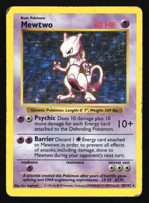 Mewtwo 10/102 Base Set (Sin Sombras) Holo Raro Tarjeta Pokémon Foto 1 de 2
