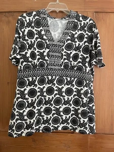 Women’s Liz Claiborne Black White Cotton Stretch Top L - Picture 1 of 7