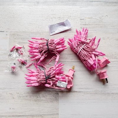 120 bombillas rosadas con cable/bombillas Navidad San Valentín hilos de luz 25 pies interior/exterior Foto 1 de 2