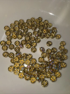 Espaciadores Rondelle de diamantes de imitación dorados cristal AB - Hallazgos de joyería de alto brillo Foto 1 de 3
