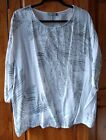 Raspbry White & Grey Ladies  Loose 100% Cotton Cheesecloth Top - One Size
