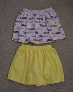 Lands' End Girls 7-8 Cotton Knit Skorts lot of 2 Solid Yellow & Pink Tiger Print