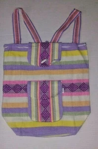 Mochila Grande Lona Rayas Blanco y Pasteles Púrpura Triángulos Aztecas  - Imagen 1 de 4