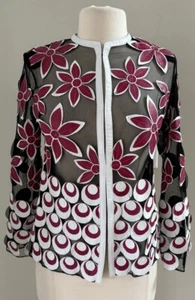 Belgin Francis Lamb Leather Mesh Floral Jacket Hook Close Size S - Picture 1 of 5