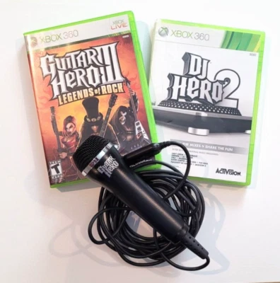 XBOX 360 Guitar Hero 3 Legends of Rock, DJ Hero 2 y micrófono USB oficial E-UR20 CIB Foto 1 de 4