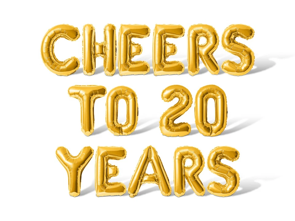 CHEERS TO 20 YEARS Letra Globo Banner - 20 Aniversario Fiesta Decoraciones Foto 1 de 4