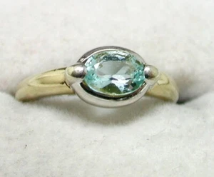 Lovely Two Colour 9 Carat Gold And Blue Topaz Dress Ring Size M - 21306 - Picture 1 of 4