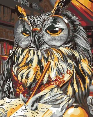 50x40 cm Malen nach zahlen Set mit Holzrahmen Eule und Buch - Bild 1 von 4