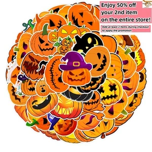 50pc Waterproof Vinyl Stickers Halloween Pumpkin Luggage Phone Laptop Fridge Car - Picture 1 of 8