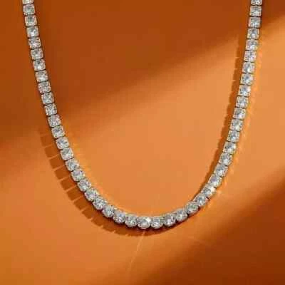 4MM 25Ct Round Cut Lab Created Diamond Tennis Necklace 14K White Gold Plated 18" - Image 1 of 4