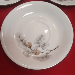 Vintage Norleans China "Pine Cone" 5, 6" Saucers Made in Japan Silver Rim - Picture 1 of 13