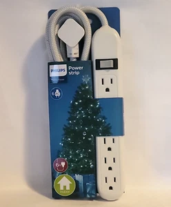Tira eléctrica para el hogar Philips 6 tomas de corriente 6 pies cable trenzado interior blanco - Imagen 1 de 7