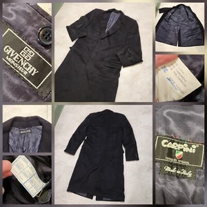 VTG Givenchy Monsieur Carpini Wool Cashmere Mens L Large 52 Black Trench Coat - Picture 1 of 19