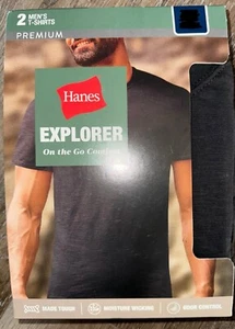 Hanes Explorer ~ Men's 2-Pack T-Shirts Crew Neck Premium Wicking Tough ~ L - Picture 1 of 3