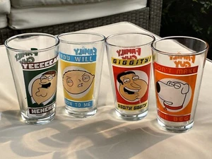 Family Guy Pint Drinking Glasses Peter Griffin Stewie Brian 4 Lot Made In USA - Picture 1 of 1