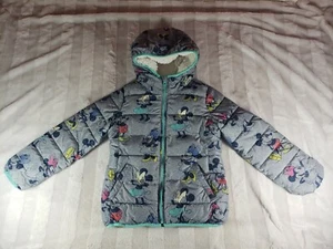 GAP Kids X Disney Minnie & Mickey Mouse Puffer Jacket Heather Gray Hooded Coat M - Picture 1 of 14
