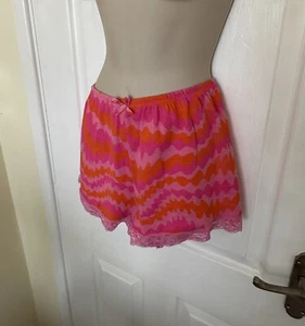 NWOT Womens UK 10 ASOS Pink Orange Wavy Stripe Lace Ribbon Shorts Hot Pants - Picture 1 of 11