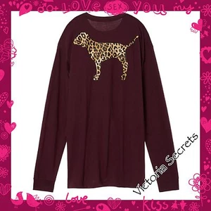 VICTORIA'S SECRET Pink Campus Long Sleeve  Shirt Top Logo dog Leopard Cheetah M - Picture 1 of 2