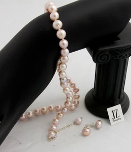 Pink Freshwater Pearl Necklace with Sterling Silver Extension Chain Pearl Studs - Picture 1 of 9