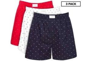 Tommy Hilfiger Men's 100% Cotton Classic Fit Woven Boxer 3-Pack White/Red/Navy - Picture 1 of 5