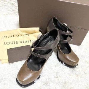 LOUIS VUITTON Pumps Heel Leather Brown EU36.5/US6.5 Authentic - Picture 1 of 24