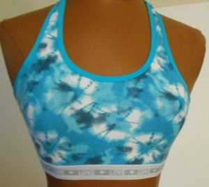 SO Love Girls XL Teal White Cotton Spandex Sports Bra Coastal Beachy - Picture 1 of 3