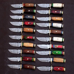 LOT OF 20, 6 inches Custom Handmade Damascus Steel Skinner Knives With Sheaths. - Picture 1 of 5