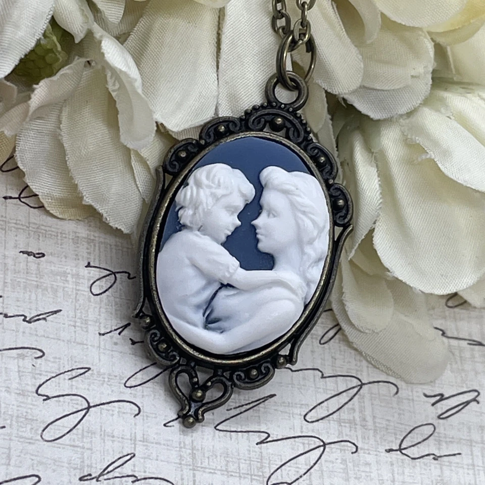 Bronce Azul Nuevo MAMÁ Corazón Boda Fiesta Joyería Blanco Día de la Madre Collar Camafeo Foto 1 de 4