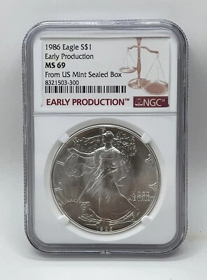1986 American Silver Eagle First Year NGC EARLY PRODUCTION US Mint Sealed Box - Image 1 of 4