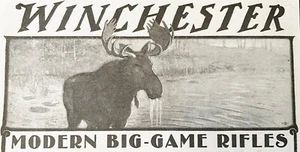 Anuncio impreso artístico de escopeta Winchester 1901 ~ FUSILES MODERNOS BIG GAME Bull Moose in Water - Imagen 1 de 2