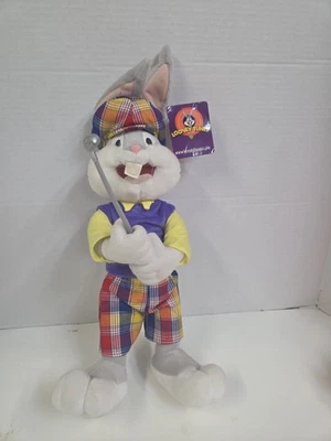 Nanco Looney Tunes Bugs Bunny Golfista Peluche 23" Cuadros Pantalones Cortos Sombrero Club de Golf 2003 Foto 1 de 4