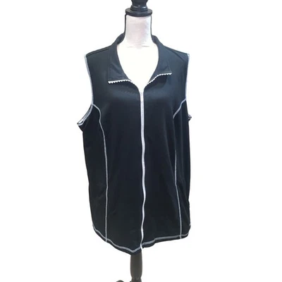 Quacker Factory Vest Black Zip Up  Rhinestone White Contrast Stitch Pockets 2XL - Image 1 of 4